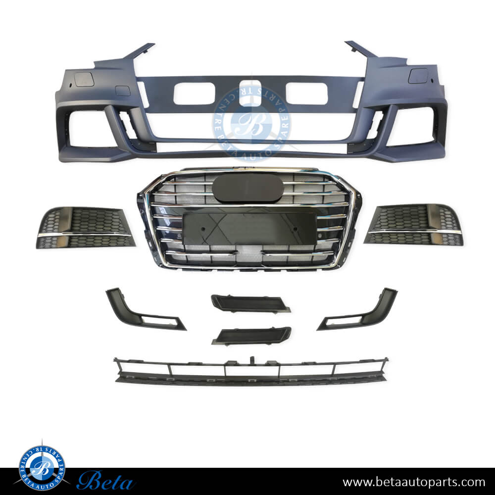 Front Bumper with Park Assist/Washer for Audi A3 S-Line 2017-2019 models, Part Number 8V5807065AH Front Bumper with Park Assist/Washer for Audi A3 S-Line 2017-2019 models, Part Number 8V5807065AH